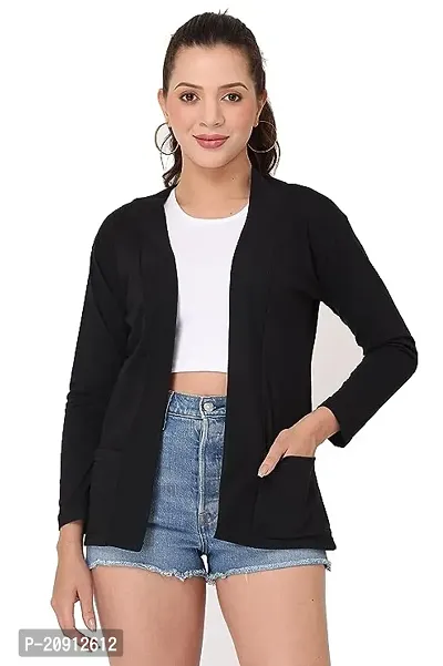 Stylish Black Cotton Solid Shrugs For Women-thumb0