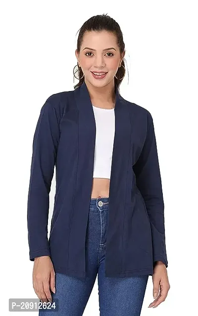 Stylish Navy Blue Cotton Solid Shrugs For Women-thumb0