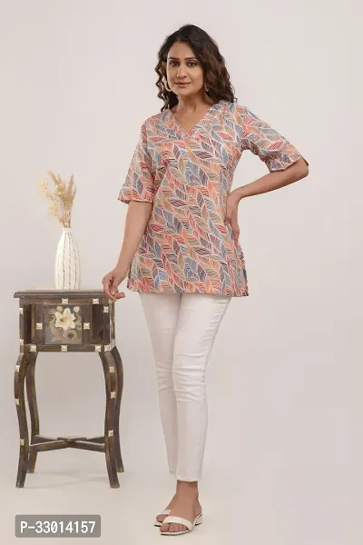 Elegant White Cotton Blend Printed Top For Women-thumb5