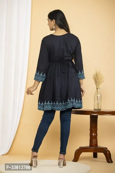 Beautiful Cotton Blend Black Printed Kurta For Women-thumb2