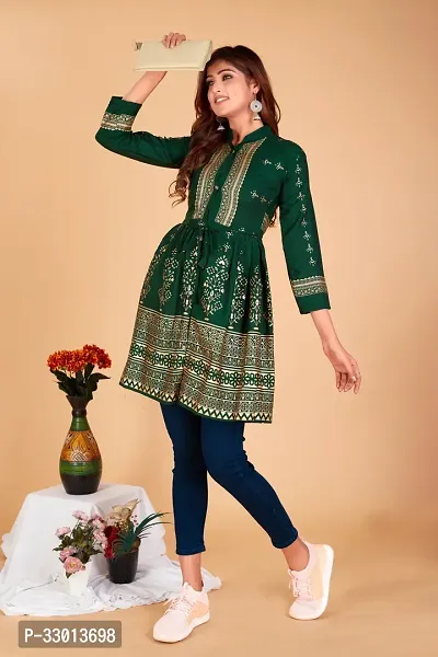 Beautiful Cotton Blend Green Printed Kurta For Women-thumb4