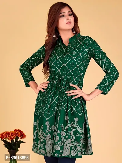 Beautiful Cotton Blend Green Printed Kurta For Women-thumb0