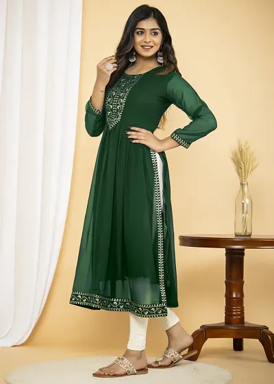 Stylish Georgette Embroidered Nyra Cut Kurti