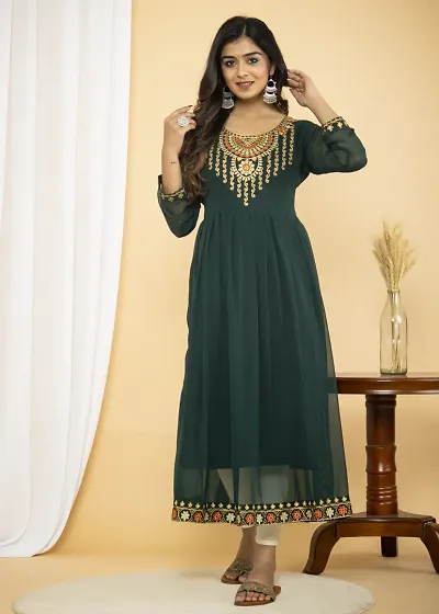 Classic Georgette Embroidered Flared Kurti