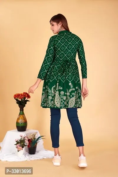 Beautiful Cotton Blend Green Printed Kurta For Women-thumb2