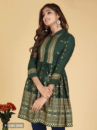 Beautiful Cotton Blend Green Printed Kurta For Women