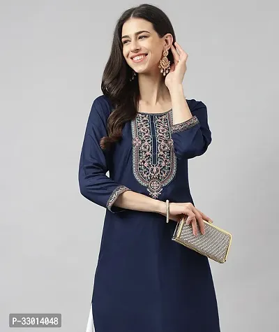 Stylish Blue Cotton Blend Kurta For Women-thumb4