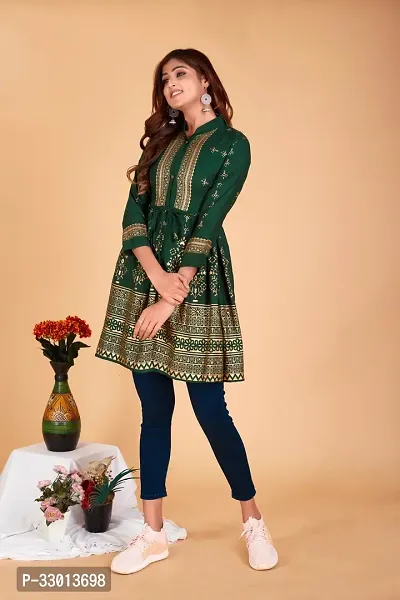 Beautiful Cotton Blend Green Printed Kurta For Women-thumb3