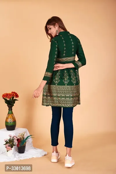 Beautiful Cotton Blend Green Printed Kurta For Women-thumb2