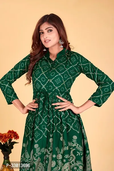 Beautiful Cotton Blend Green Printed Kurta For Women-thumb3