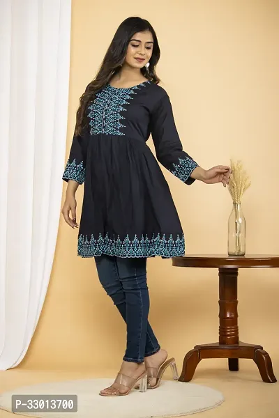 Beautiful Cotton Blend Black Printed Kurta For Women-thumb3