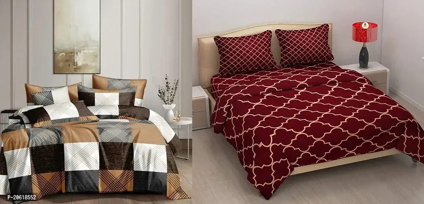 160TC Prime Collection Supersoft Combo Pack of 2 Flat Double Bedsheets with 4 Pillow Covers