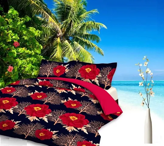 Vaastu Furnishings 144 TC Polycotton 3D Printed Double Bedsheet with 2 Pillow Covers (Multicolour, Size 87 x 87 Inch)