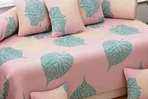 160TC Supersoft 3D Printed Glace Cotton Diwan Set Multicolour 1 Single Bedsheet  2 Bolster Covers and 5 Cushion Covers-thumb1