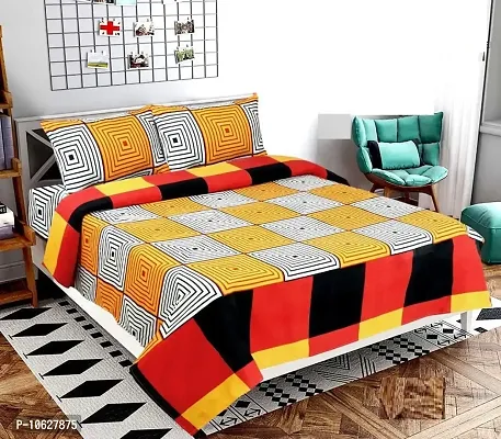 Vaastu Furnishings 144 TC Polycotton 3D Printed Double Bedsheet with 2 Pillow Covers (Multicolour, Size 87 x 87 Inch)