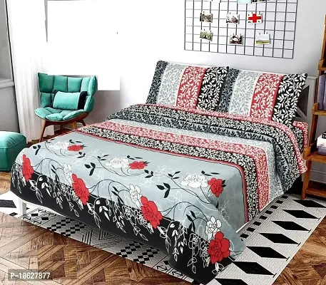 Vaastu Furnishings 144TC 3D Printed Polycotton Double Bedsheet with 2 Pillow Covers (Multicolour, Size 87 x 87 Inch)