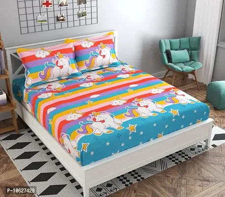 Vaastu Furnishings 160TC Supersoft Glace Cotton Double Bedsheet with 2 Pillow Covers (Multicolour, Size 90 x 90 Inch)