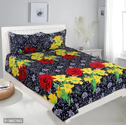 Vaastu Furnishings 144 TC Polycotton 3D Printed Double Bedsheet with 2 Pillow Covers (Multicolour, Size 87 x 87 Inch)