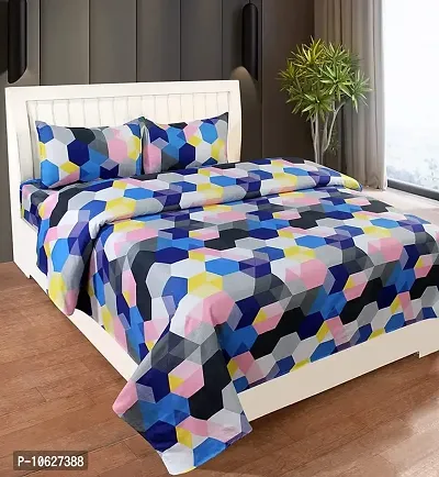 Vaastu Furnishings 144TC 3D Printed Polycotton Double Bedsheet with 2 Pillow Covers (Multicolour, Size 87 x 87 Inch)-thumb0