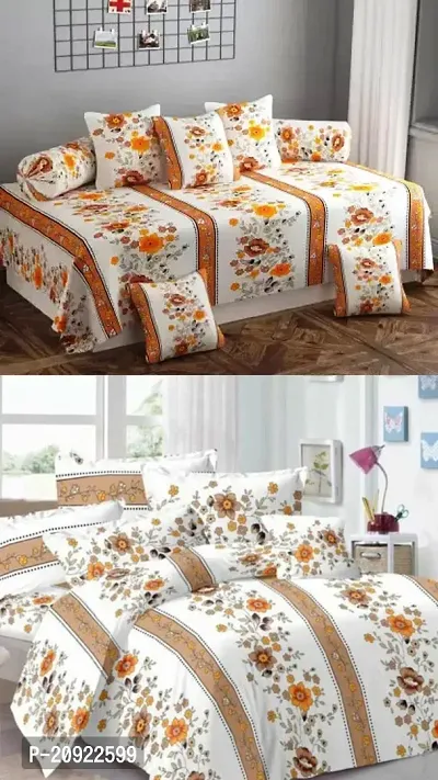 160TC Glace Cotton Combo of 1 Double Bedsheet with 2 Pillow Covers  8 Pc Diwan Set
