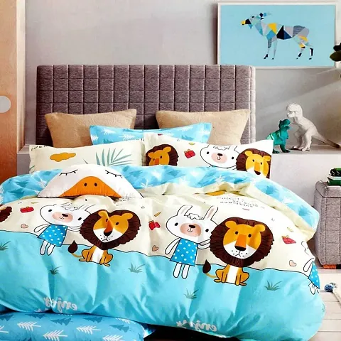Vaastu Furnishings 200 TC Glace Cotton Kids Printed Double Bedsheet with 2 Pillow Covers (Multicolour, Size 90 x 100 Inch)