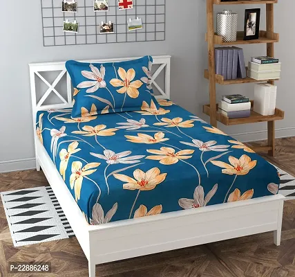 Prime Collection Glace Cotton Printed Flat Single Bedsheet with 1 Pillow Cover-thumb0