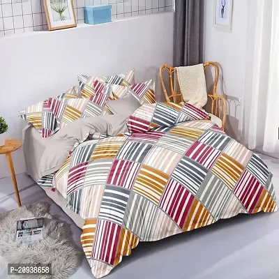 160TC Glace Cotton Same Design Combo set of 1 Double Bedsheet with 2 Pillow Covers  1 Single Bedsheet with 1 Pillow Cover-thumb2