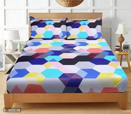 Vaastu Furnishings 144TC 3D Printed Polycotton Double Bedsheet with 2 Pillow Covers (Multicolour, Size 87 x 87 Inch)