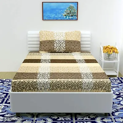 Vaastu Furnishings 160 TC Prime Collection Glace Cotton Printed Flat Single Bedsheet with 1 Pillow Cover-thumb0