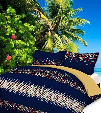 Vaastu Furnishings 144 TC Polycotton 3D Printed Double Bedsheet with 2 Pillow Covers (Multicolour, Size 87 x 87 Inch)