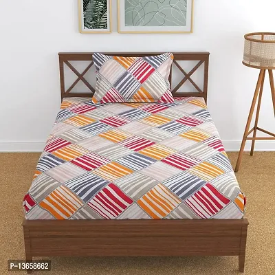 Vaastu Furnishings 160 TC Prime Collection Glace Cotton Printed Flat Single Bedsheet with 1 Pillow Cover