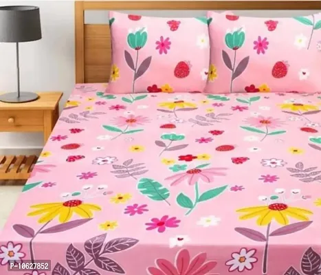 Vaastu Furnishings 160TC Supersoft Glace Cotton Double Bedsheet with 2 Pillow Covers (Multicolour, Size 90 x 90 Inch)