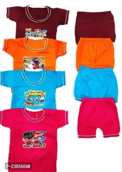 Stylish Self Pattern Multicoloured Cotton T-Shirts with Shorts For Boys-thumb0