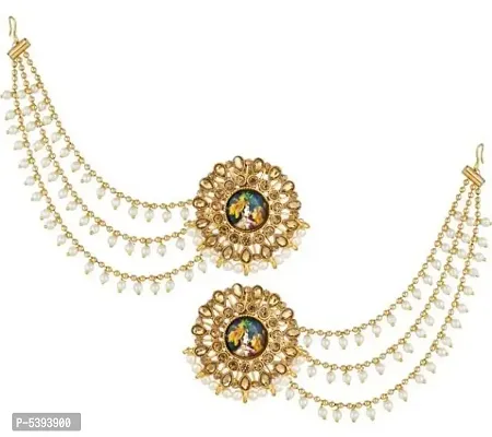 Temple Jewellery Bahubali Long Chain Jhumkhi Jhumkha Pearl Diamond Alloy Jhumki Earring-thumb0