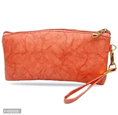 Stylish Leatherette Orange Self Pattern Clutches For Women