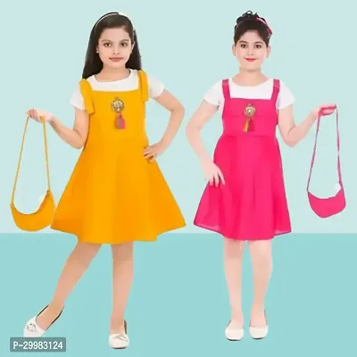 Stylish Multicoloured Cotton Blend Dress For Girls Pack Of 2-thumb0