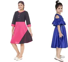 Stylish Multicoloured Crepe Dress For Girls Pack Of 2-thumb1