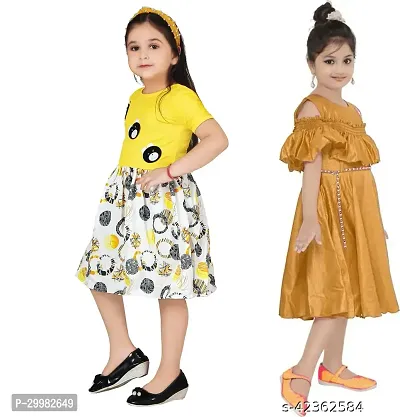 Stylish Multicoloured Crepe Dress For Girls Pack Of 2-thumb2