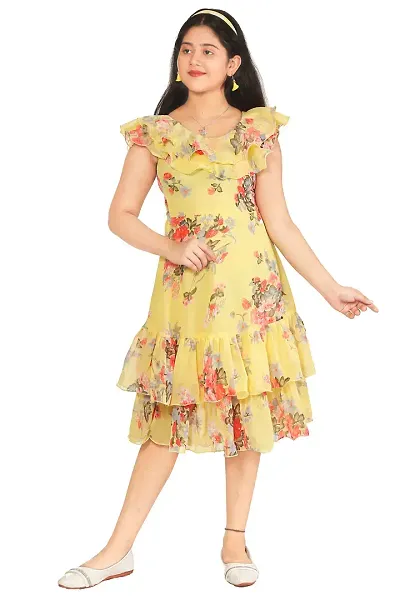 Fabulous Georgette Self Pattern A-Line Dress For Girls