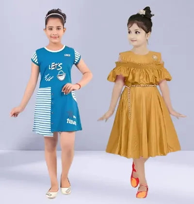 Girls Midi/Knee Length Party Dress (combo pack of 2)