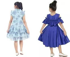 Stylish Blue Crepe Dress For Girls Pack Of 2-thumb2