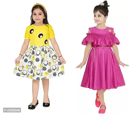 Stylish Multicoloured Crepe Dress For Girls Pack Of 2