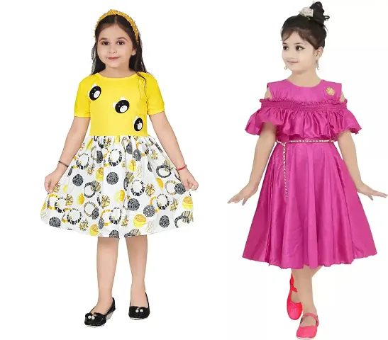 Stylish Crepe Frocks For Kids Girls, Pack Of 2