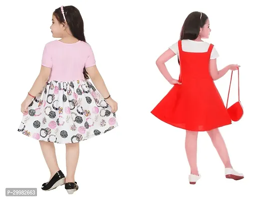 Stylish Multicoloured Crepe Dress For Girls Pack Of 2-thumb3