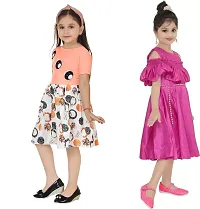 Stylish Multicoloured Crepe Dress For Girls Pack Of 2-thumb1