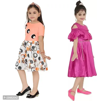 Stylish Multicoloured Crepe Dress For Girls Pack Of 2-thumb2