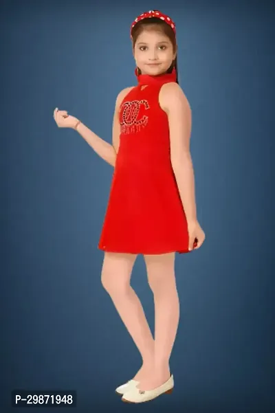 Stylish Red Cotton Blend Dress For Girls-thumb3