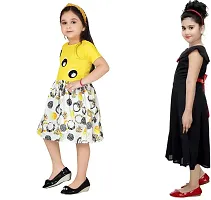 Stylish Multicoloured Crepe Dress For Girls Pack Of 2-thumb1