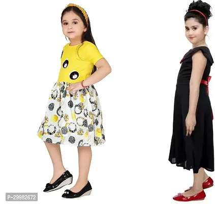 Stylish Multicoloured Crepe Dress For Girls Pack Of 2-thumb2