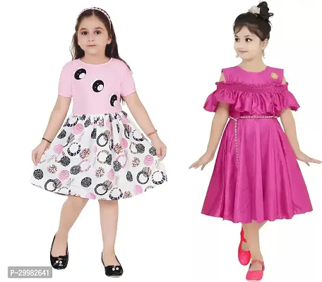 Stylish Pink Crepe Dress For Girls Pack Of 2